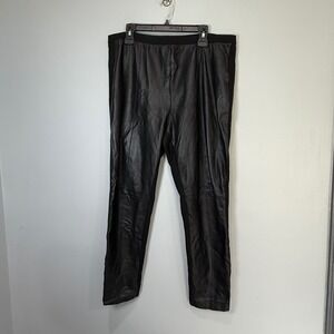 St. John Womens Black Leather Front Ponte Back Leggings Pants XL Genuine Leather
